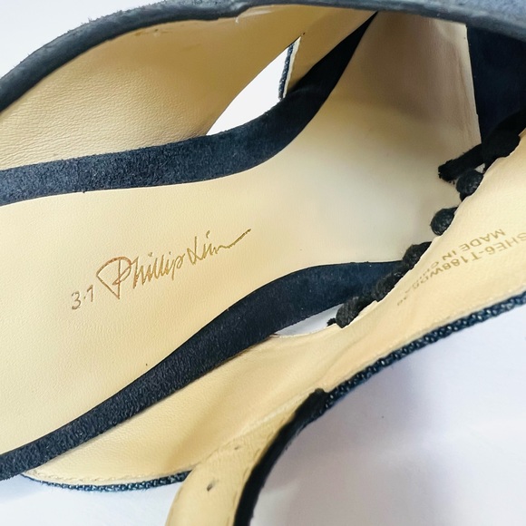 3.1 Phillip Lim Martini Fringe Denim Suede Blue Black Slingback Sandals - 36 / 6 - Picture 4 of 8
